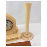 Desk Set - Celluloid Beige with Clock, Perfume Bottle, Vase & Tray