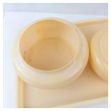 Celluloid Vanity Set - Cream Yellow Powder Jars, Tray, Cup & Brush (Vintage)