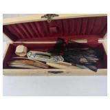 Antique Manicure Set in Ivory Colored Box with Engraved Metal Tools
