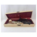 Antique Manicure Set in Ivory Colored Box with Engraved Metal Tools