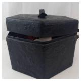 Vintage Hexagonal Hat Box - Black Embossed Exterior, Red Satin Interior w/ Hat Shaper Inserts
