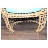 Rattan Lounge Chair with Aqua Cushions and Footrest