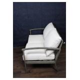 Gray Outdoor Patio Loveseat with White Cushions