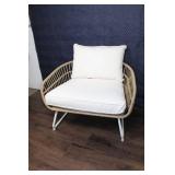 Wicker Patio Armchair with White Cushions