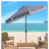 Safavieh PAT8008B Milan Fringe 9ft Crank Outdoor Auto Tilt Umbrella