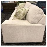 Sofa Cream Fabric 3-Seat with Green Leaf Pillows