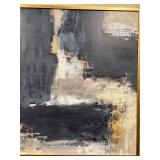 Large Abstract Painting - Navy Blue & Gray with Gold Leaf on Canvas Framed 50" x 98"