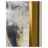 Large Abstract Painting - Navy Blue & Gray with Gold Leaf on Canvas Framed 50" x 98"