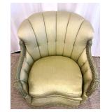 Vintage Green Velvet Armchair & Carved Wood Trim - Rococo Style