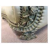 Vintage Green Velvet Armchair & Carved Wood Trim - Rococo Style