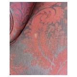 Wingback Chair - Damask Upholstery Blue & Burgundy with Carved Wood Legs #1