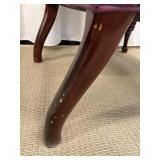 Wingback Chair - Damask Upholstery Blue & Burgundy with Carved Wood Legs #1