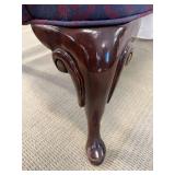 Wingback Chair - Damask Upholstery Blue & Burgundy with Carved Wood Legs #2