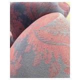 Wingback Chair - Damask Upholstery Blue & Burgundy with Carved Wood Legs #2