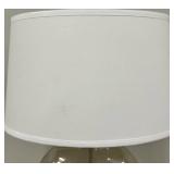 Round Glass Globe Table Lamp - White Fabric Drum Shade