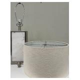 Table Lamp - Marble Panel Base & Linen Drum Shade #1