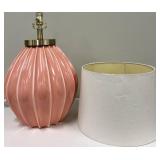 Pink Ribbed Table Lamp & White Fabric Shade #1