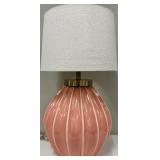 Pink Ribbed Table Lamp & White Fabric Shade #2