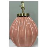 Pink Ribbed Table Lamp & White Fabric Shade #2