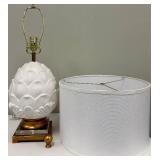 Pineapple Lamp - White Ceramic Table Lamp With Brass Base & White Fabric Shade