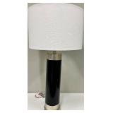 Table Lamp - Black Finish Base with Silver Trim & White Fabric Shade