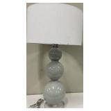 Gray Ceramic Stacked-Globes Table Lamp with White Drum Shade