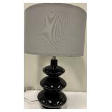 Black Glass Table Lamp with Gray Drum Shade - Modern Living Room Accent