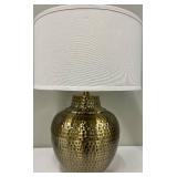 Hammered Brass Table Lamp - White Drum Shade