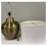 Hammered Brass Table Lamp - White Drum Shade