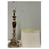 Antique-Style Table Lamp with Ornate Distressed Base & Linen Shade