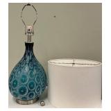 Turquoise Teardrop Art Glass Table Lamp & White Shade