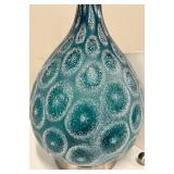 Turquoise Teardrop Art Glass Table Lamp & White Shade