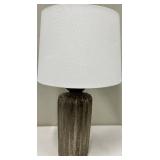Table Lamp - Ribbed Gray Ceramic Base & White Shade