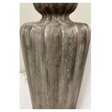 Table Lamp - Ribbed Gray Ceramic Base & White Shade