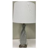 Gray Ceramic Table Lamp & White Fabric Shade - Modern Swirl Base