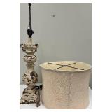 Table Lamp Distressed White Finish With Beige Linen Shade