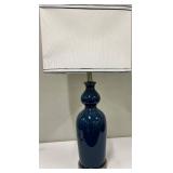 Cobalt Blue Ceramic Table Lamp & White Rectangular Shade