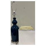 Cobalt Blue Ceramic Table Lamp & White Rectangular Shade