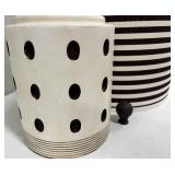 Table Lamp - Ceramic Base with Brown Dots & Striped Drum Shade