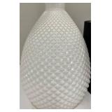 White Ceramic Table Lamp - Diamond Pattern Base & Black Drum Shade