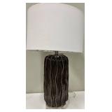 Brown Wavy Ceramic Table Lamp - White Drum Shade