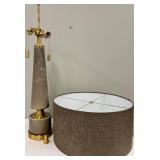 Mid-Century Style Table Lamp - Brass & Ceramic Base, Brown Drum Shade
