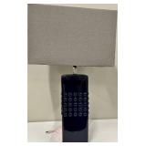 Blue Gloss Ceramic Table Lamp & Gray Fabric Shade