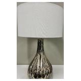 Table Lamp - Vase-Shaped Base with White Drum Shade & Metallic Crackle Finish