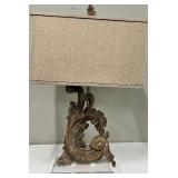 Antique Rococo-Style Table Lamp with Linen Shade