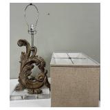 Antique Rococo-Style Table Lamp with Linen Shade