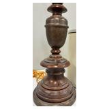 Vintage Turned-Wood Table Lamp with White Drum Shade