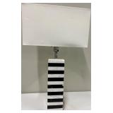 Striped Column Table Lamp - Black & White Base with White Rectangular Shade