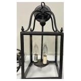 Black Iron Lantern Pendant Light and a Industrial Style Iron Swirl Light