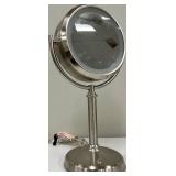 Tabletop Vanity Mirror & Globe Lamp Set - Brushed Metal Stand & Brass Base